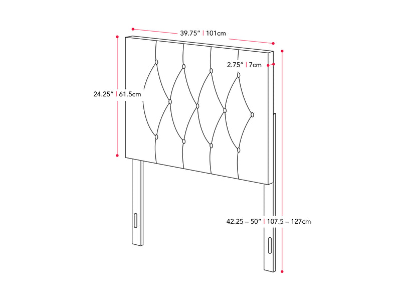 dark grey Velvet Headboard, Twin / Single Catalina Collection measurements diagram by CorLiving