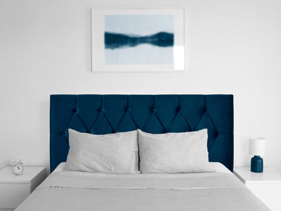 navy blue Velvet Headboard, Full / Double Catalina Collection lifestyle scene by CorLiving#color_navy-blue