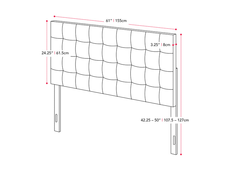 blue Modern Headboard, Queen Valencia Collection measurements diagram by CorLiving