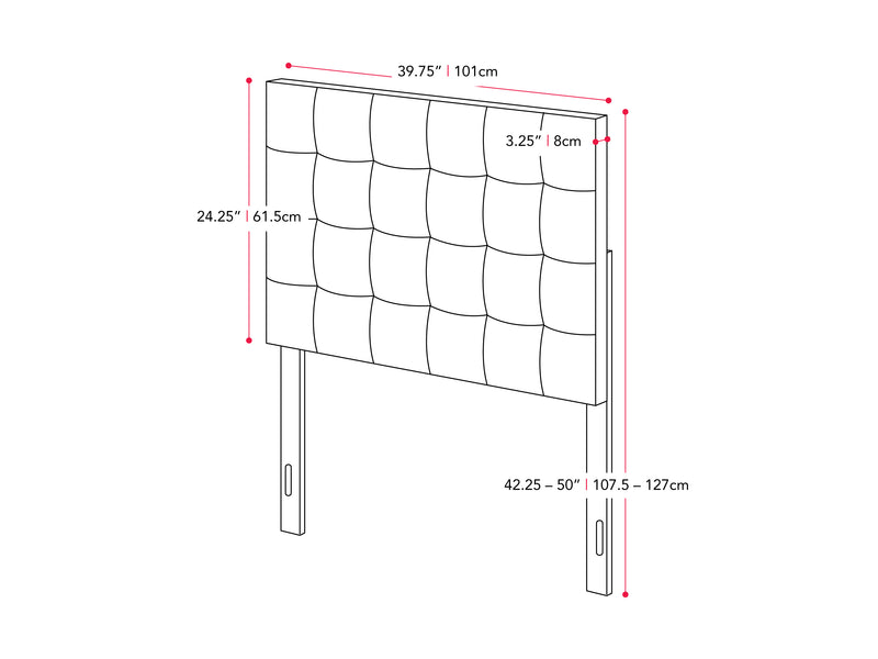 grey Modern Headboard, Twin / Single Valencia Collection measurements diagram by CorLiving