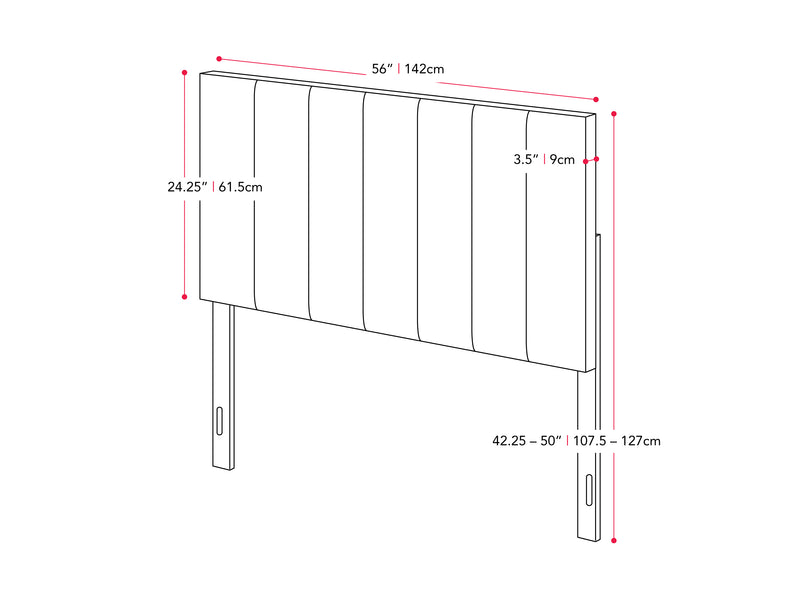 light blue Panel Headboard, Full/Double Helena Collection measurements diagram by CorLiving