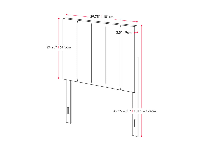 cream Panel Headboard, Twin / Single Helena Collection measurements diagram by CorLiving