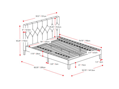 dark grey Button Tufted Double / Full Bed Nova Ridge Collection measurements diagram by CorLiving#color_nova-ridge-dark-grey