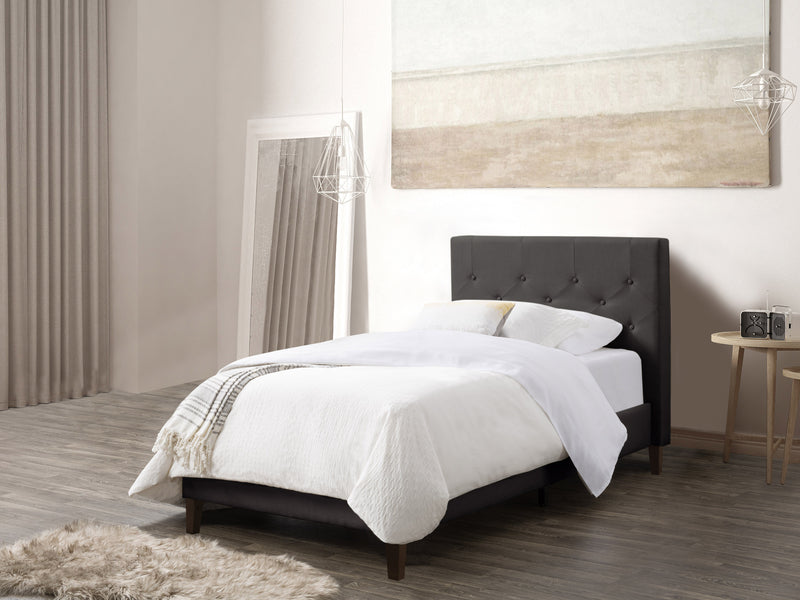 dark grey Button Tufted Twin / Single Bed Nova Ridge Collection lifestyle scene by CorLiving