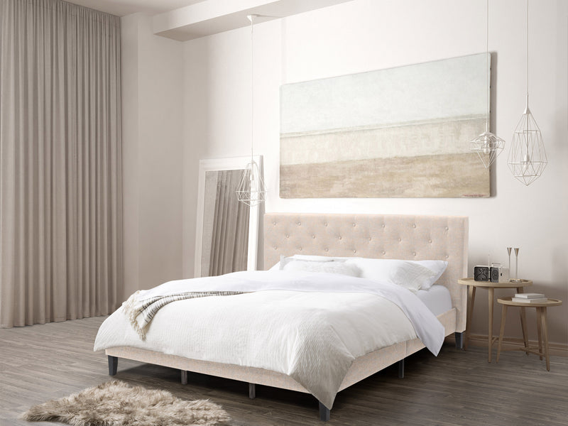 cream Button Tufted King Bed Nova Ridge Collection lifestyle scene by CorLiving