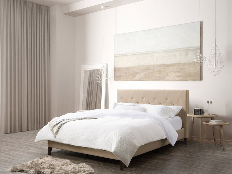 cream Button Tufted Queen Bed Nova Ridge Collection lifestyle scene by CorLiving