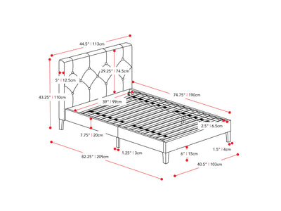 light grey Button Tufted Twin / Single Bed Nova Ridge Collection measurements diagram by CorLiving#color_nova-ridge-light-grey