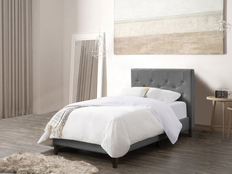 light grey Button Tufted Twin / Single Bed Nova Ridge Collection lifestyle scene by CorLiving