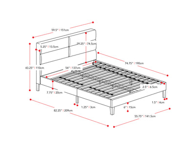 dark grey Upholstered Double / Full Bed Bellevue Collection measurements diagram by CorLiving#color_bellevue-dark-grey