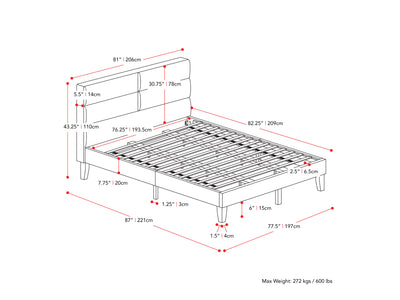 dark grey Upholstered King Bed Bellevue Collection measurements diagram by CorLiving#color_bellevue-dark-grey