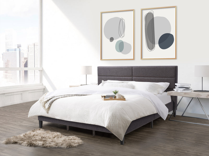 dark grey Upholstered King Bed Bellevue Collection lifestyle scene by CorLiving