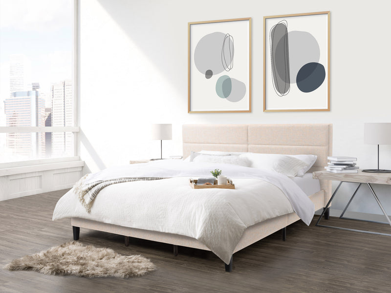 cream Upholstered King Bed Bellevue Collection lifestyle scene by CorLiving