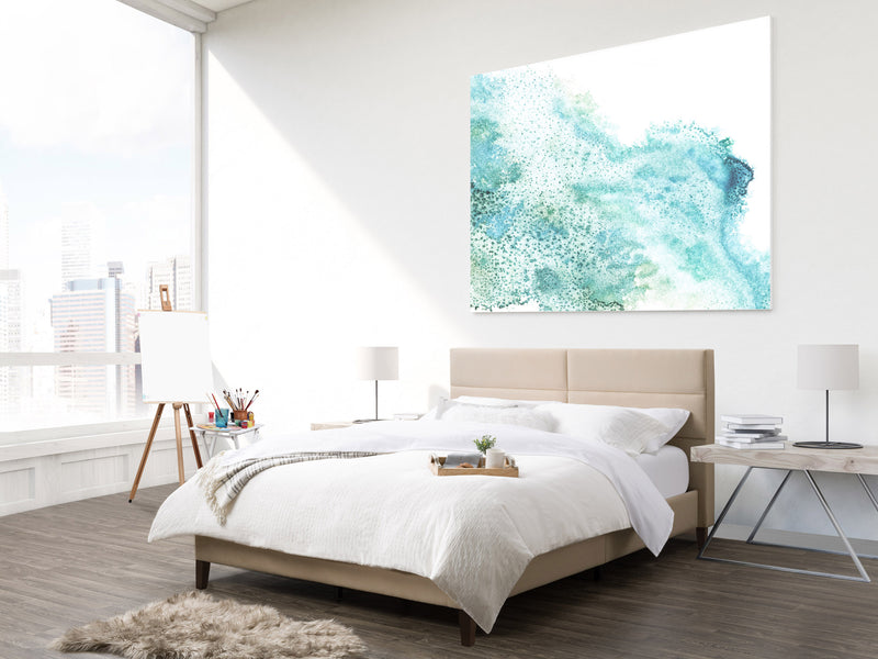 cream Upholstered Queen Bed Bellevue Collection lifestyle scene by CorLiving