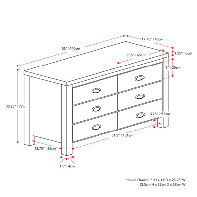 black 6 Drawer Dresser Boston Collection measurements diagram by CorLiving#color_black