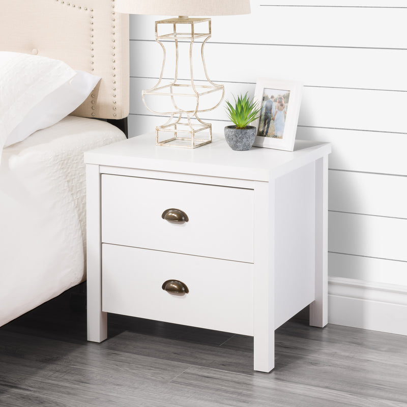 white 2 Drawer Night Stand Boston Collection lifestyle scene by CorLiving