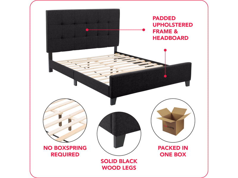 black Queen Panel Bed Ellery Collection infographic by CorLiving