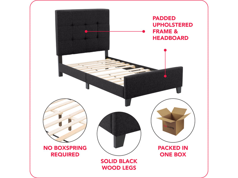 black Twin / Single Panel Bed Ellery Collection infographic by CorLiving