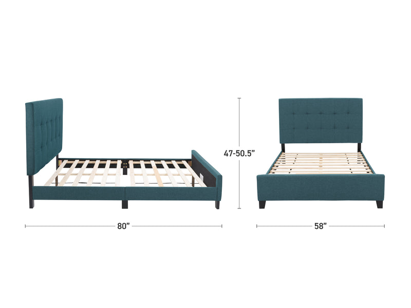 Blue Double / Full Panel Bed Ellery Collection measurements diagram by CorLiving