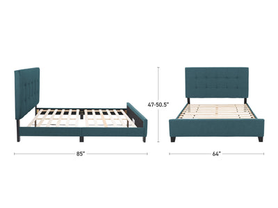 Blue Queen Panel Bed Ellery Collection measurements diagram by CorLiving#color_ellery-blue