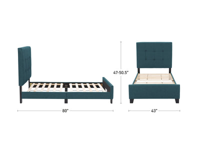 Blue Twin / Single Panel Bed Ellery Collection measurements diagram by CorLiving#color_ellery-blue