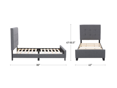 grey Twin / Single Panel Bed Ellery Collection measurements diagram by CorLiving#color_ellery-grey