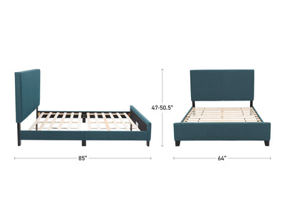 Blue Contemporary Queen Bed Juniper Collection measurements diagram by CorLiving#color_juniper-blue