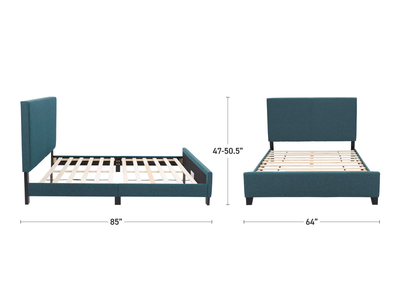 Blue Contemporary Queen Bed Juniper Collection measurements diagram by CorLiving
