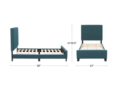 Blue Contemporary Twin / Single Bed Juniper Collection measurements diagram by CorLiving#color_juniper-blue