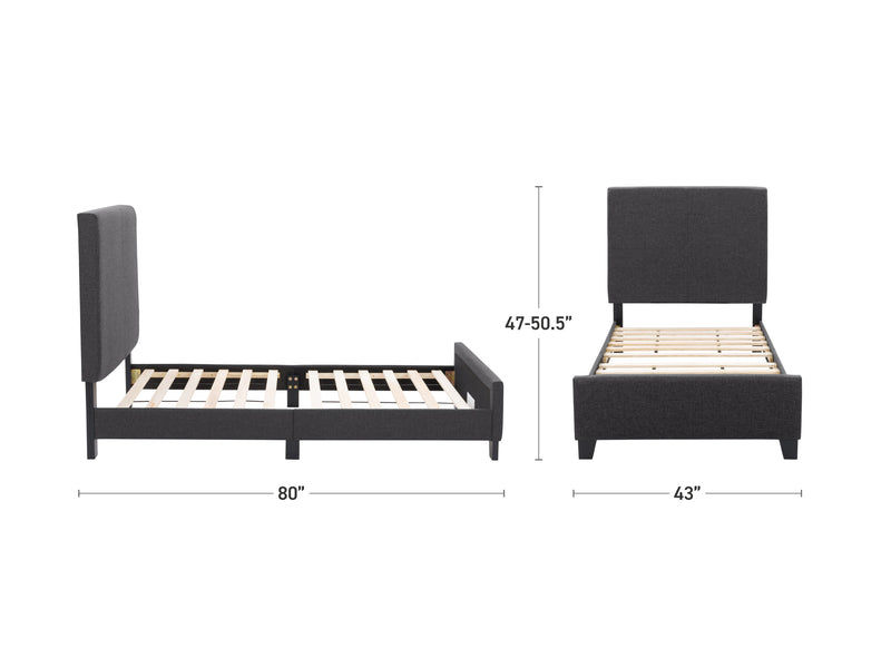 charcoal Contemporary Twin / Single Bed Juniper Collection measurements diagram by CorLiving