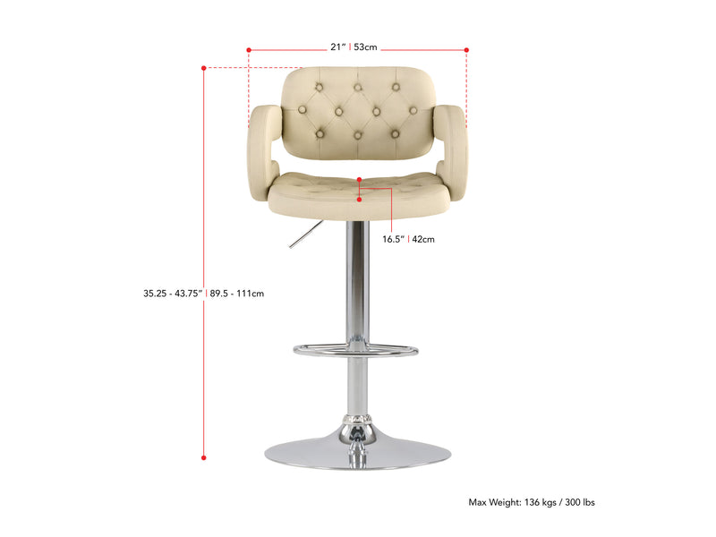 oatmeal Bar Stools with Arms Set of 2 Jude Collection measurements diagram by CorLiving