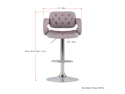 light grey Bar Stools with Arms Set of 2 Jude Collection measurements diagram by CorLiving#color_light-grey