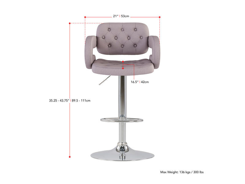 light grey Bar Stools with Arms Set of 2 Jude Collection measurements diagram by CorLiving