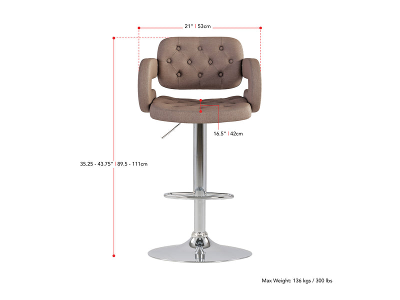 light brown Bar Stools with Arms Set of 2 Jude Collection measurements diagram by CorLiving