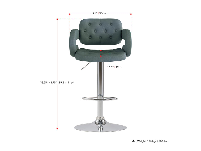 blue grey Bar Stools with Arms Set of 2 Jude Collection measurements diagram by CorLiving