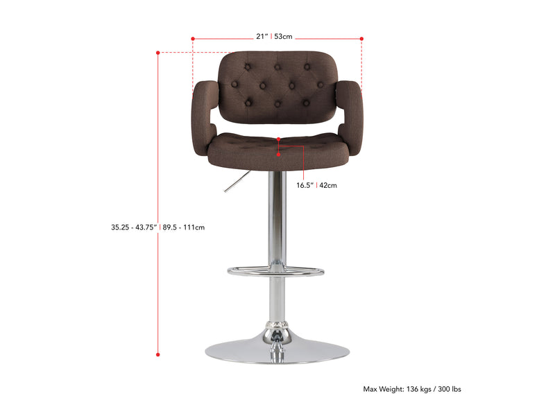 dark brown Bar Stools with Arms Set of 2 Jude Collection measurements diagram by CorLiving