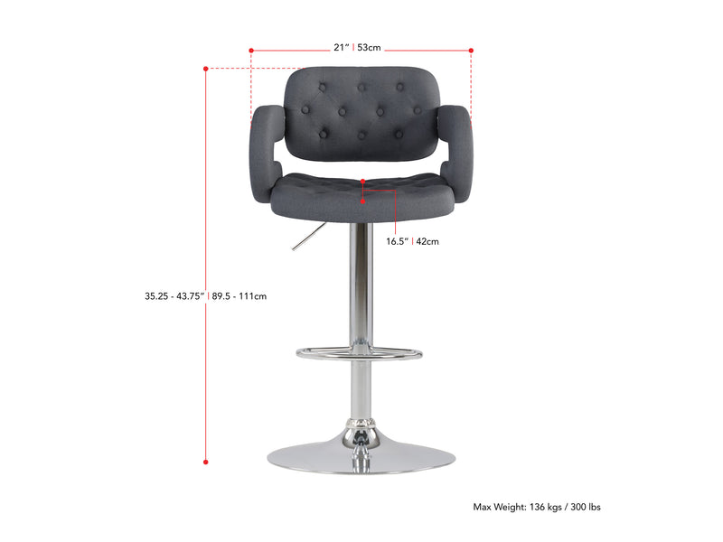 dark grey Bar Stools with Arms Set of 2 Jude Collection measurements diagram by CorLiving