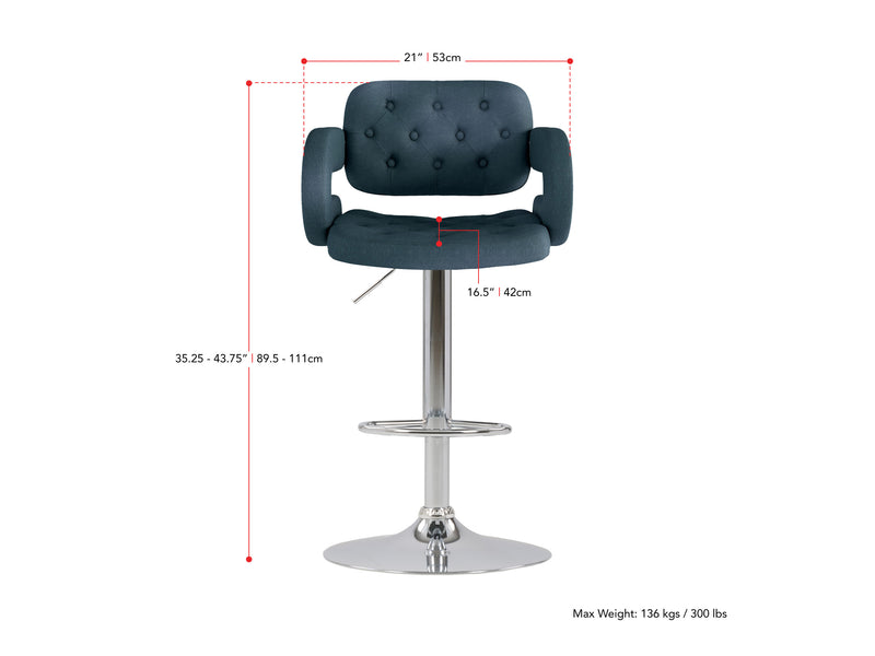 dark blue Bar Stools with Arms Set of 2 Jude Collection measurements diagram by CorLiving