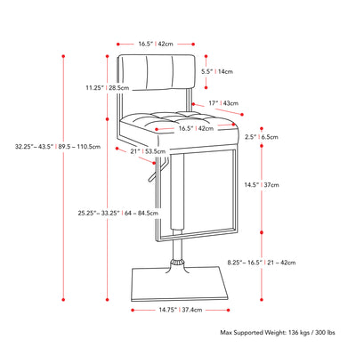 black Bar Stools Set of 2 Riley Collection measurements diagram by CorLiving#color_black