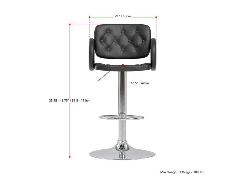 black Bar Stools with Arms Set of 2 Jude Collection measurements diagram by CorLiving