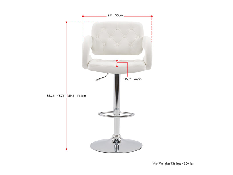 white Bar Stools with Arms Set of 2 Jude Collection measurements diagram by CorLiving