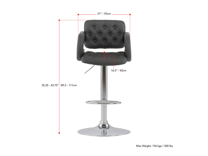 dark grey Bar Stools with Arms Set of 2 Jude Collection measurements diagram by CorLiving