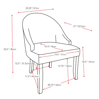 off white Velvet Curved Chair CorLiving Collection measurements diagram by CorLiving#color_off-white