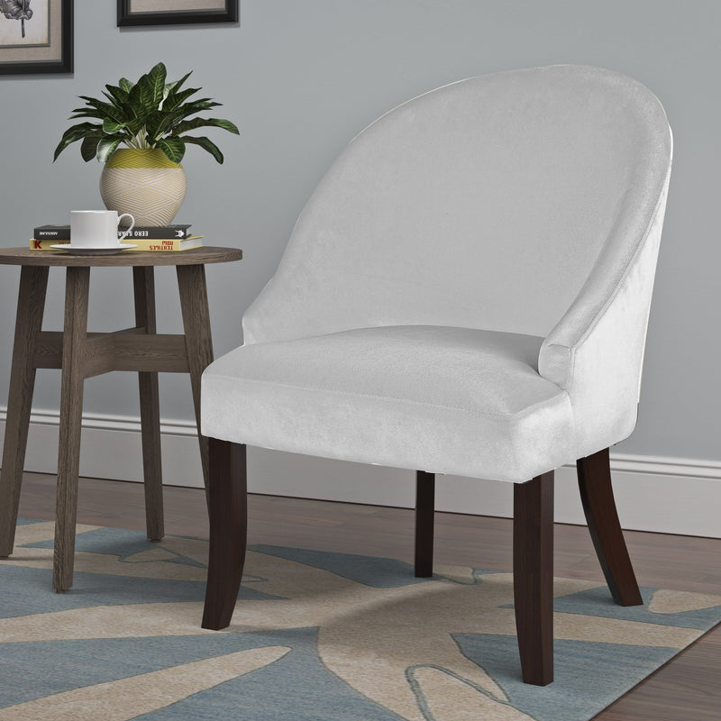 white Velvet Curved Chair CorLiving Collection lifestyle scene by CorLiving