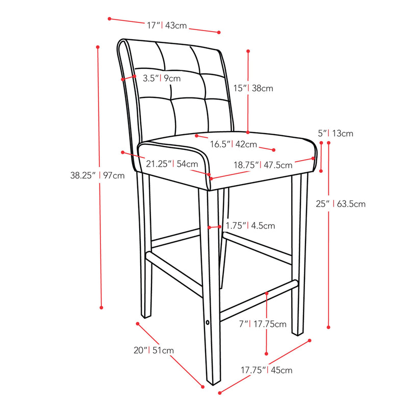 black Counter Height Bar Stool Antonio Collection measurements diagram by CorLiving