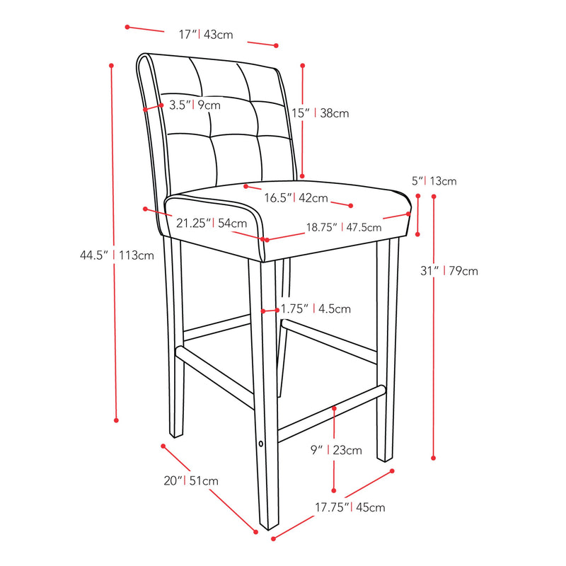 cream Bar Height Bar Stool Antonio Collection measurements diagram by CorLiving