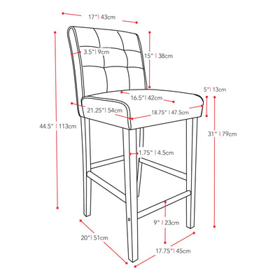 brown Bar Height Bar Stool Antonio Collection measurements diagram by CorLiving#color_brown