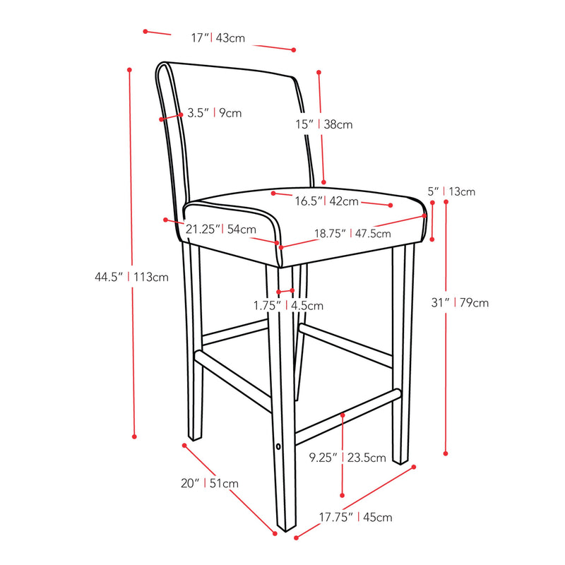 black Wooden Bar Stool Bar Height Ira Collection measurements diagram by CorLiving