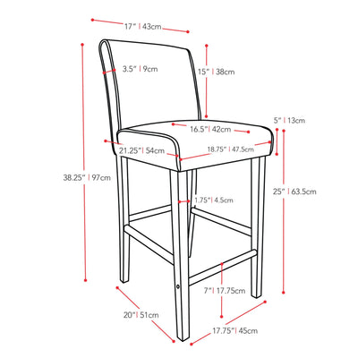 black Wooden Bar Stool Counter Height Ira Collection measurements diagram by CorLiving#color_black