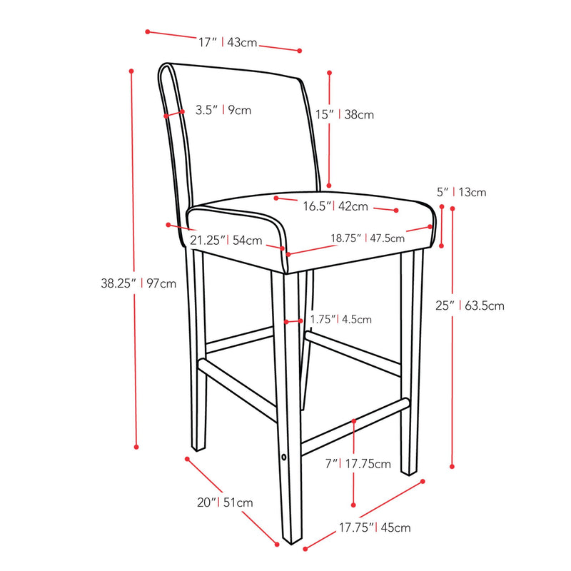 white Wooden Bar Stool Counter Height Ira Collection measurements diagram by CorLiving