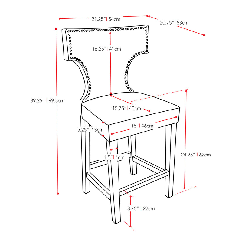 red Counter Height Bar Stools Set of 2 Aiden Collection measurements diagram by CorLiving